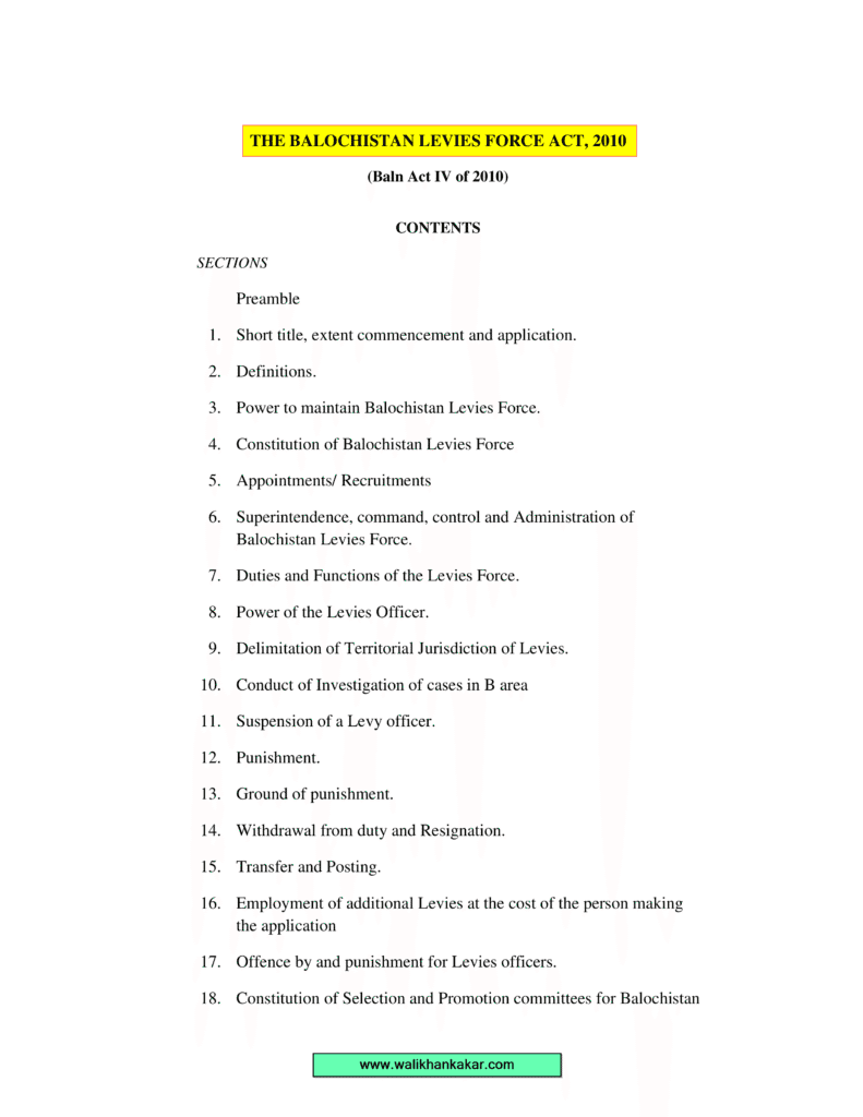 Balochistan Levies Force Act 2010 3 Balochistan Levies Force Act 2010 1