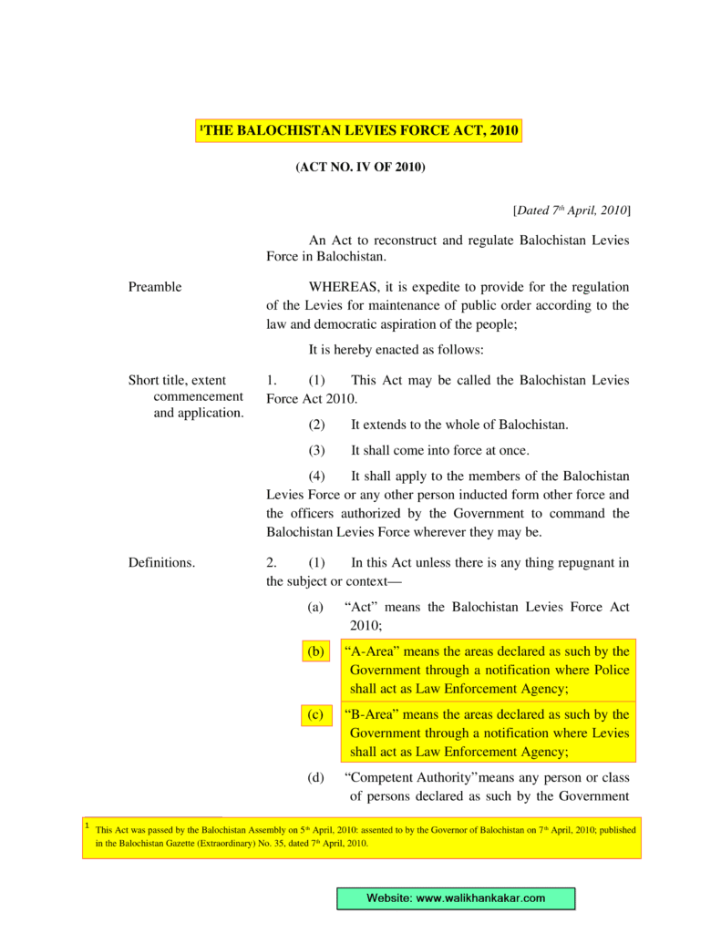 Balochistan Levies Force Act 2010 5 Balochistan Levies Force Act 2010 3