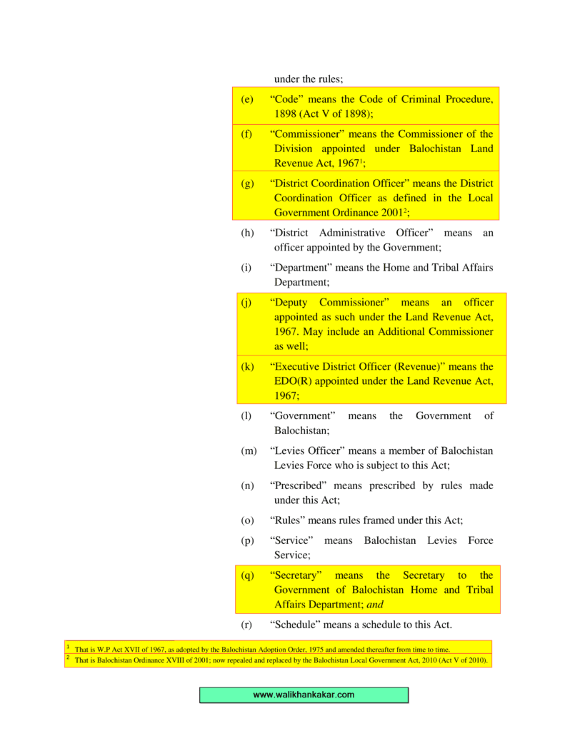 Balochistan Levies Force Act 2010 6 Balochistan Levies Force Act 2010 4