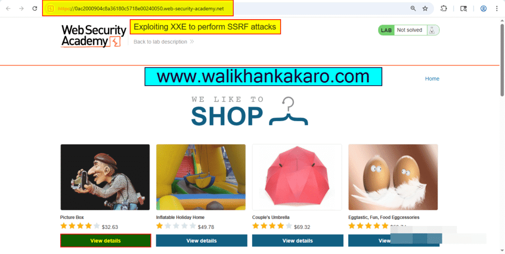 PortSwigger Labs 68 Lab Exploiting XXE to perform SSRF attacks 2
