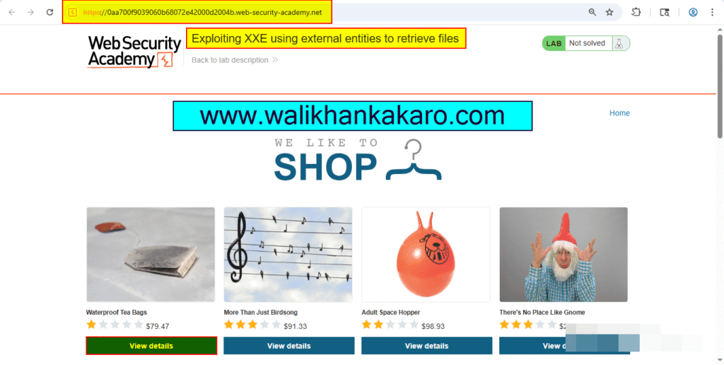 Lab Exploiting XXE using external entities to retrieve files 2