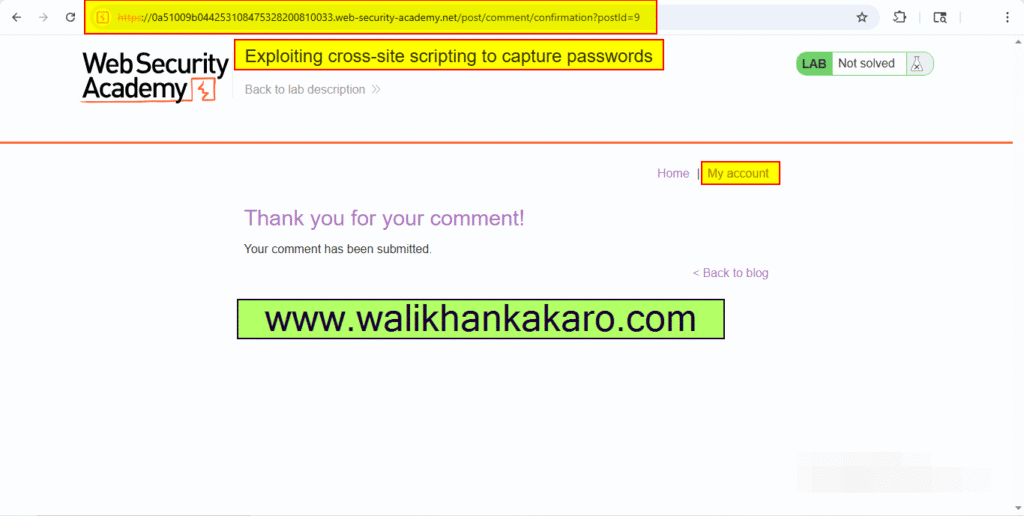PortSwigger Labs 87 Exploiting cross-site scripting to capture passwords 6