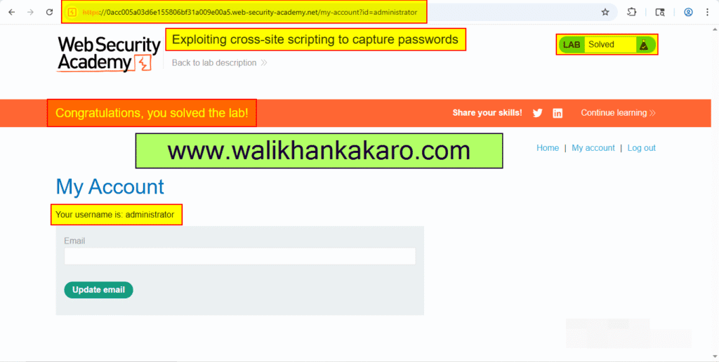 PortSwigger Labs 89 Exploiting cross-site scripting to capture passwords 8