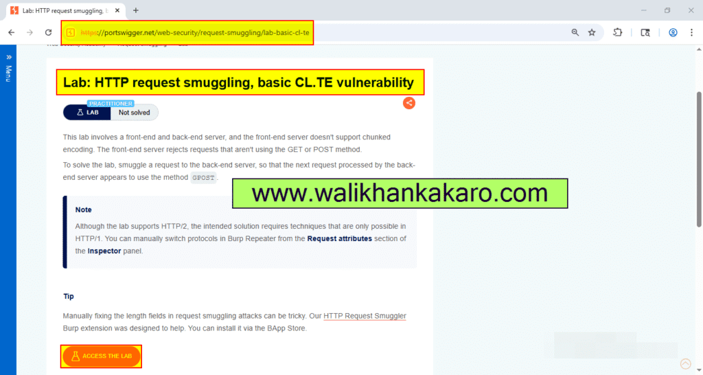 PortSwigger Labs 90 HTTP request smuggling, basic CL.TE vulnerability 1