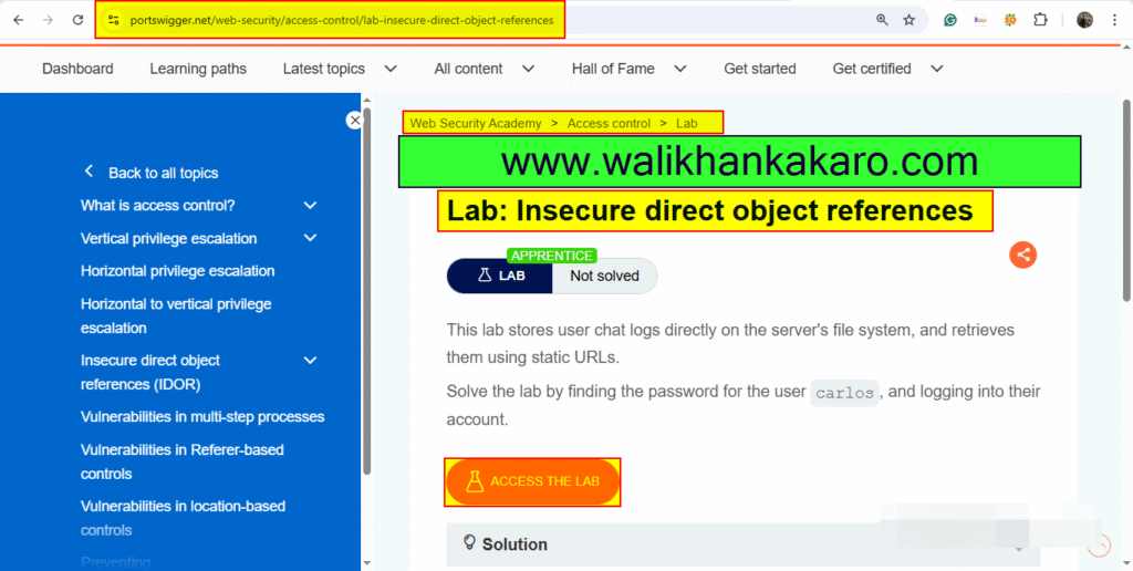 PortSwigger Labs 1 Lab Insecure direct object references IDOR 1