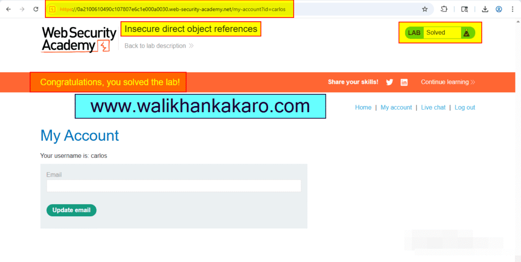 PortSwigger Labs 9 Lab Insecure direct object references IDOR 9