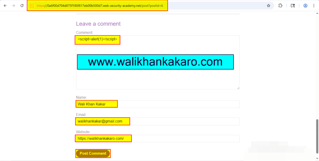 PortSwigger Labs 46 Lab Stored XSS into HTML context with nothing encoded 3
