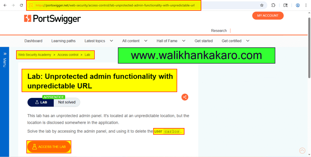PortSwigger Labs 23 Unprotected admin functionality with unpredictable URL 1