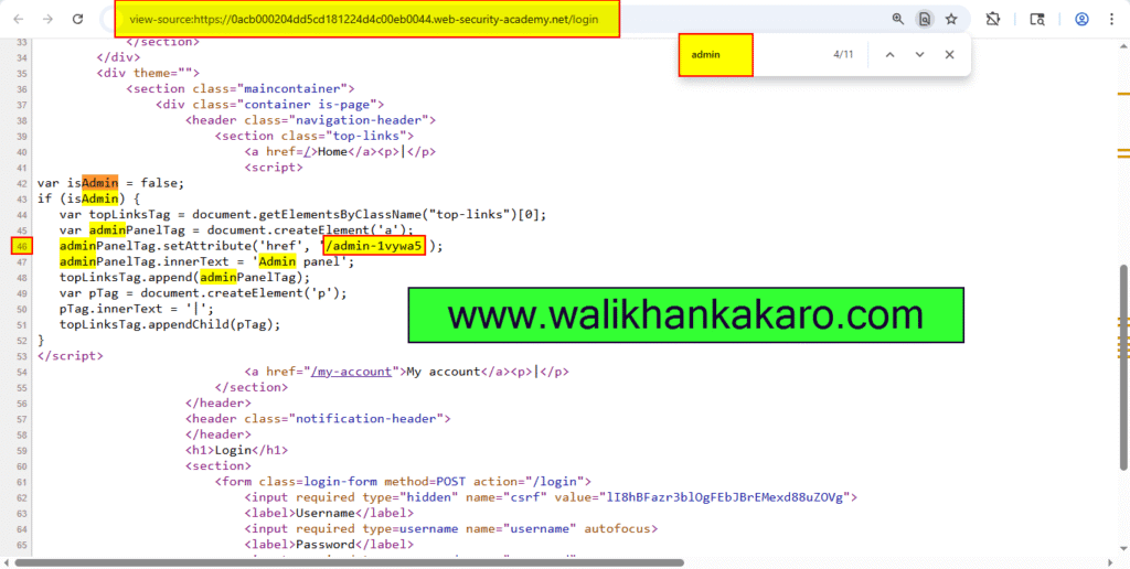 PortSwigger Labs 25 Unprotected admin functionality with unpredictable URL 3