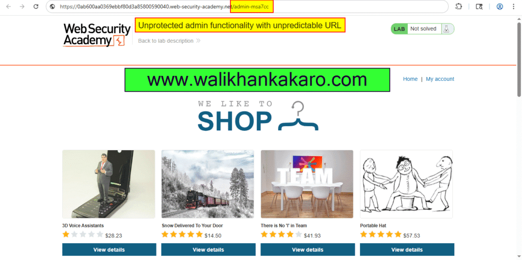 PortSwigger Labs 26 Unprotected admin functionality with unpredictable URL 4