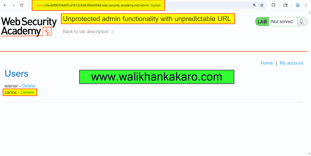 PortSwigger Labs 27 Unprotected admin functionality with unpredictable URL 5