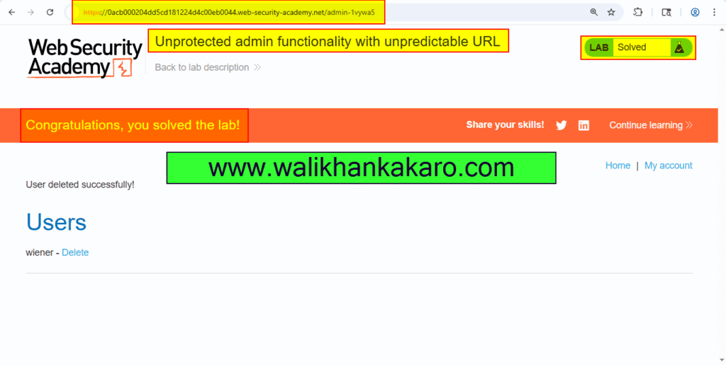 PortSwigger Labs 28 Unprotected admin functionality with unpredictable URL 6