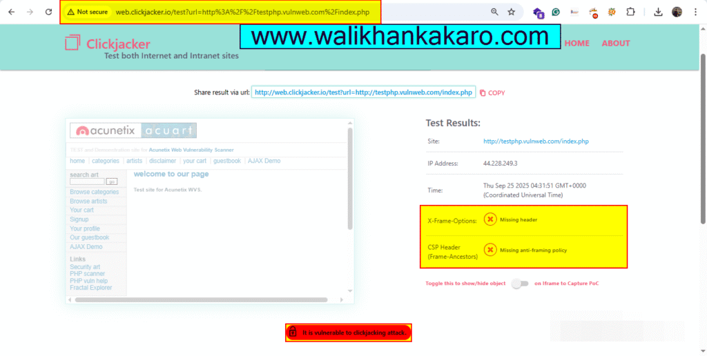Test for ClickJacking 1