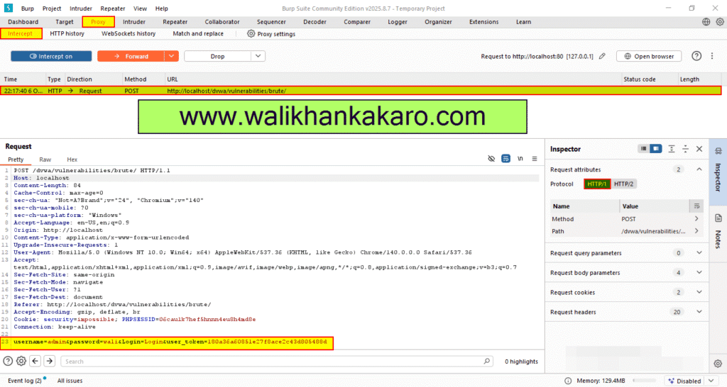 DVWA brute force attack 3