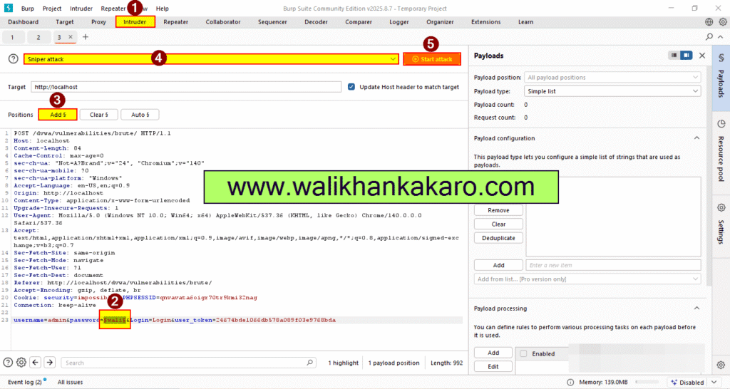 DVWA brute force attack 5