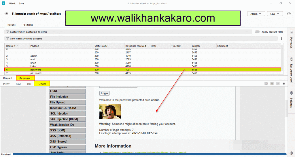 DVWA brute force attack 8