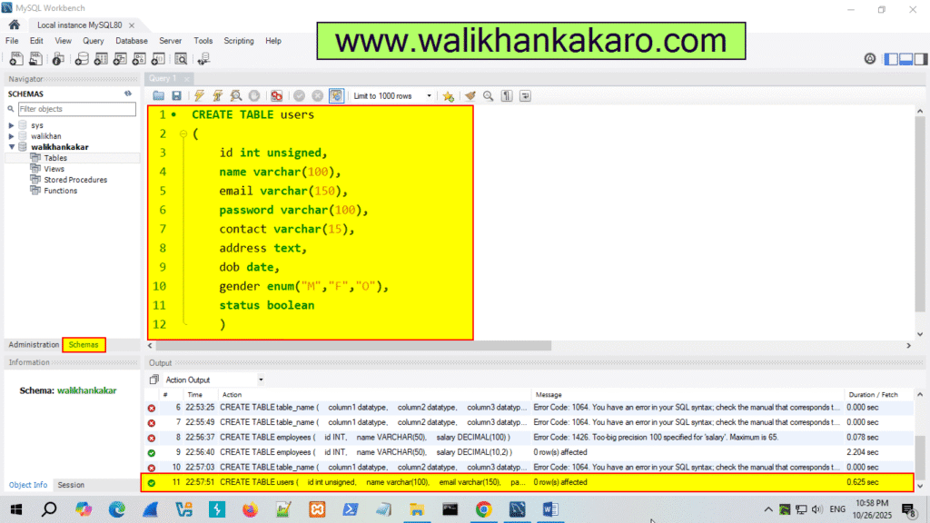 How to create a Table in MySQL 2