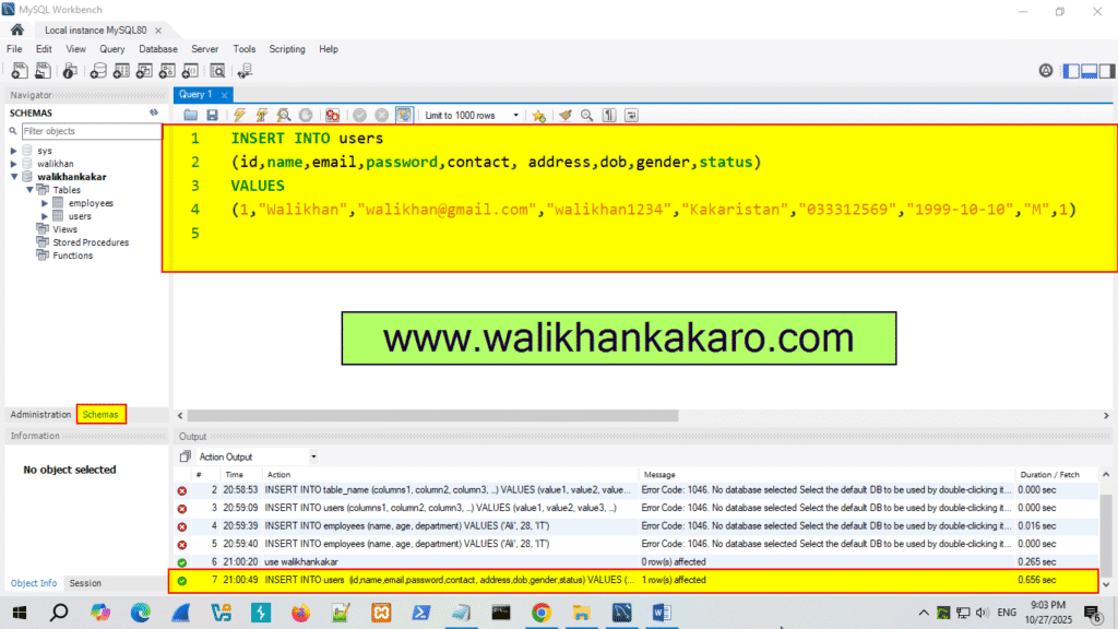 How to add data into mysql table 1