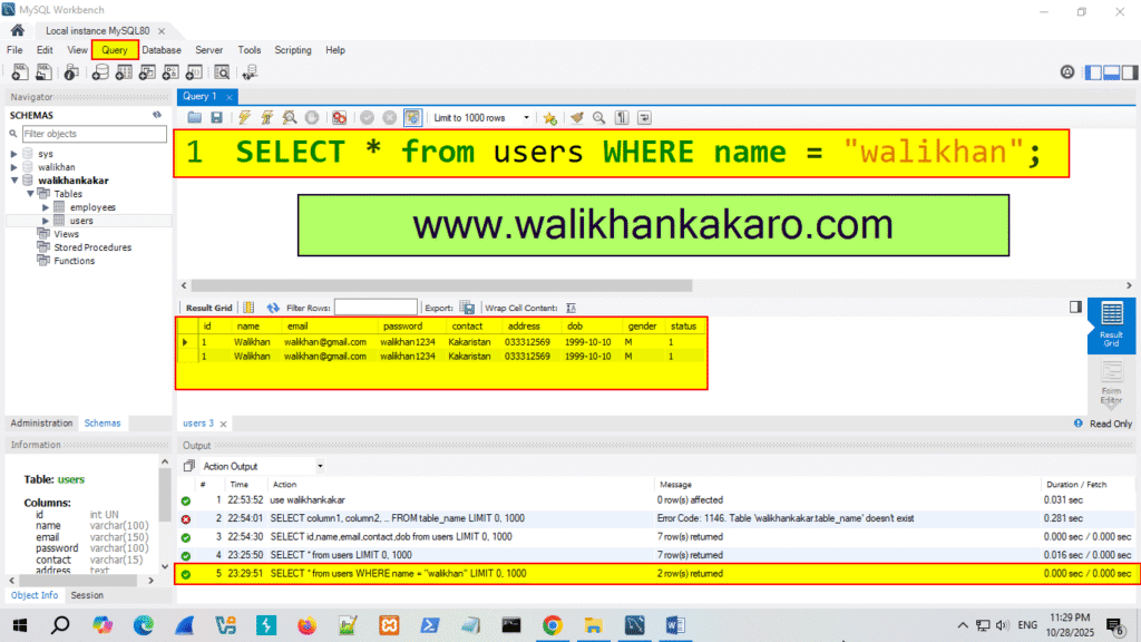 MySQL select query with where clause 3