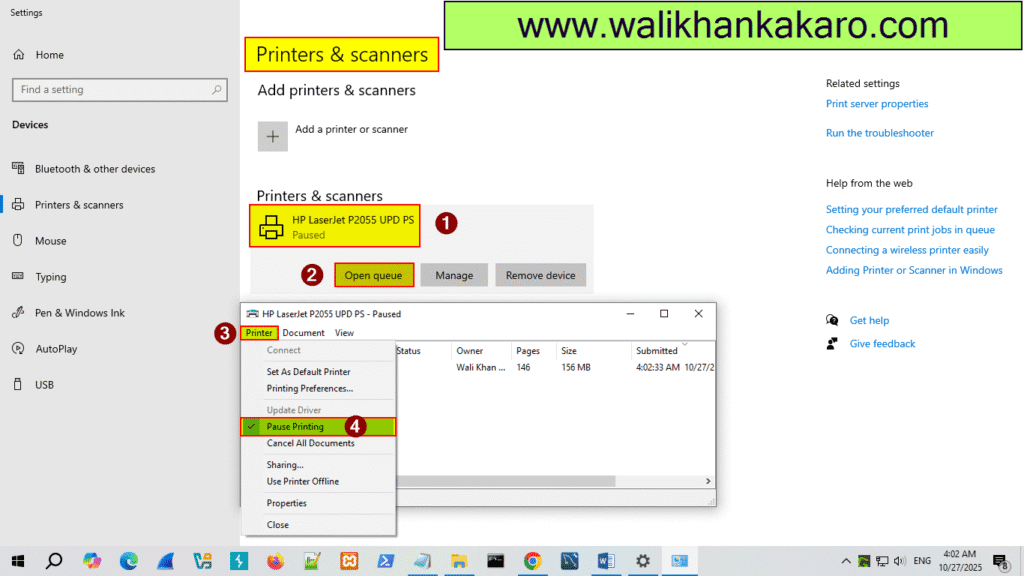 HP printer paused how to unpause 4