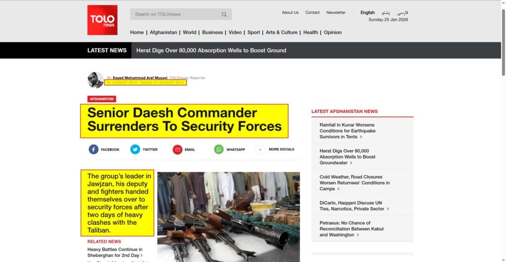 Daesh Khorasan surrendered in Jawzjan Afghanistan 6