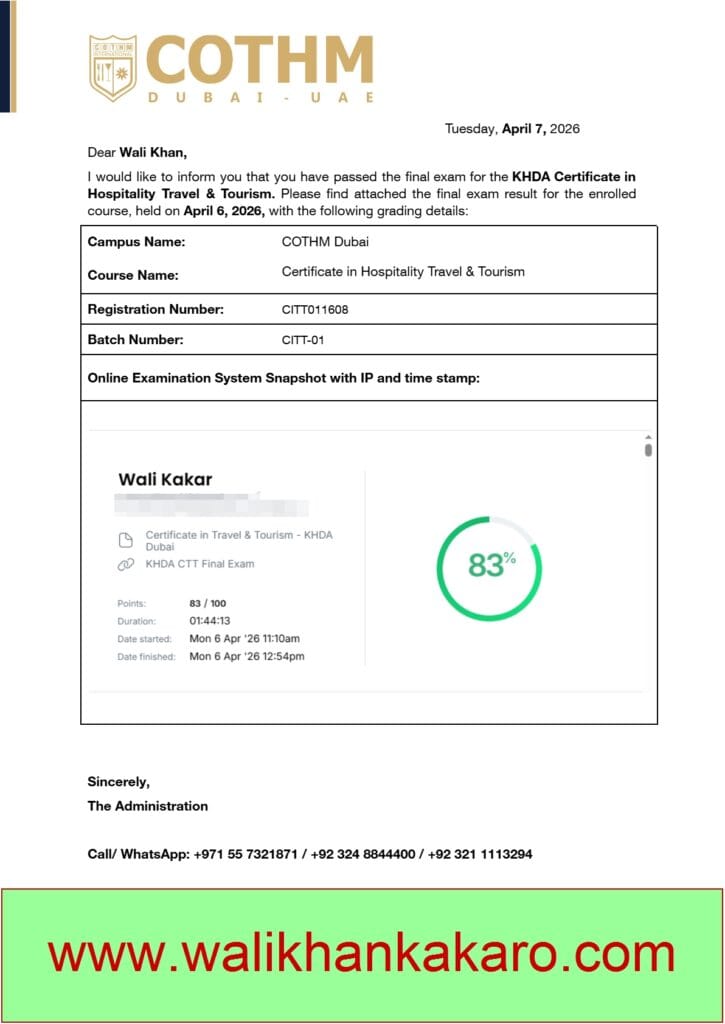 Certificate in Travel and Tourism COTHM Dubai Final Exam MCQs