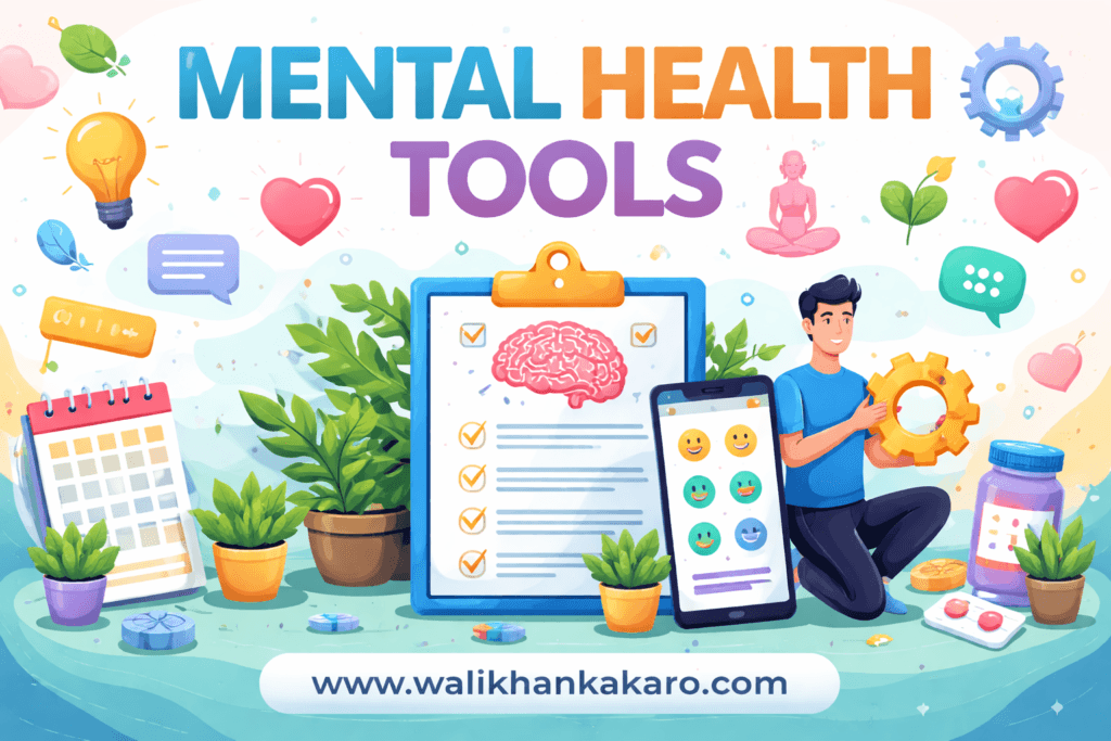Colorful graphic about mental health tools